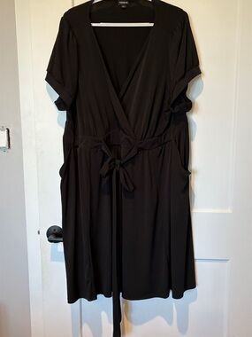 torrid Black Faux-Wrap Midi Dress with Tie Waist